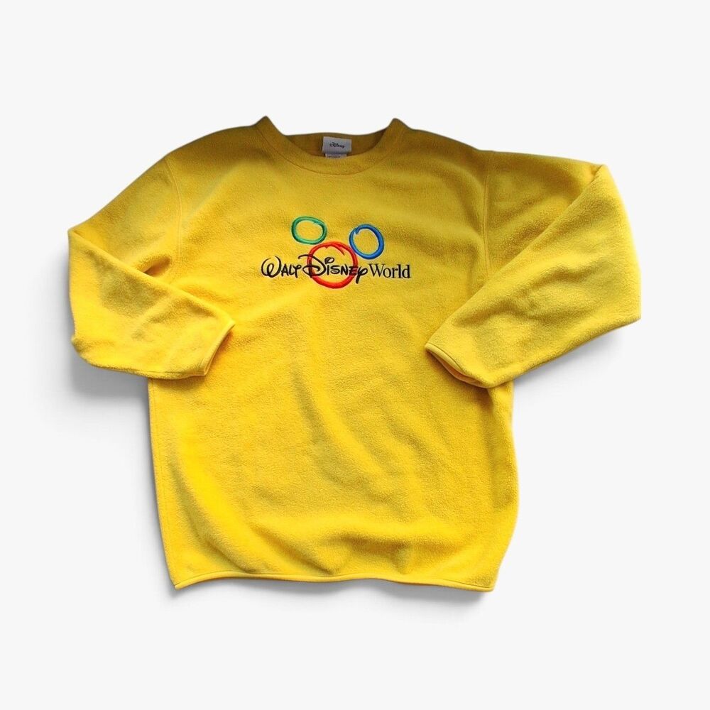Vintage Y2K Walt Disney World Yellow Fleece Crewneck Pullover Sweatshirt Size L